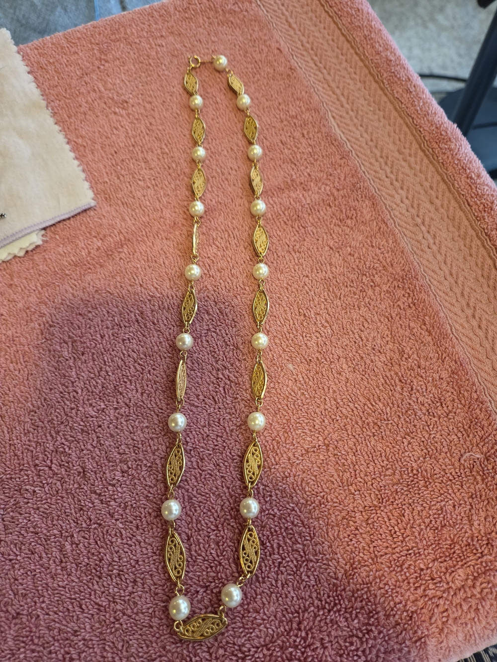 Gold Filigree and Pearl Link Necklace - Elegant Women’s Jewelry